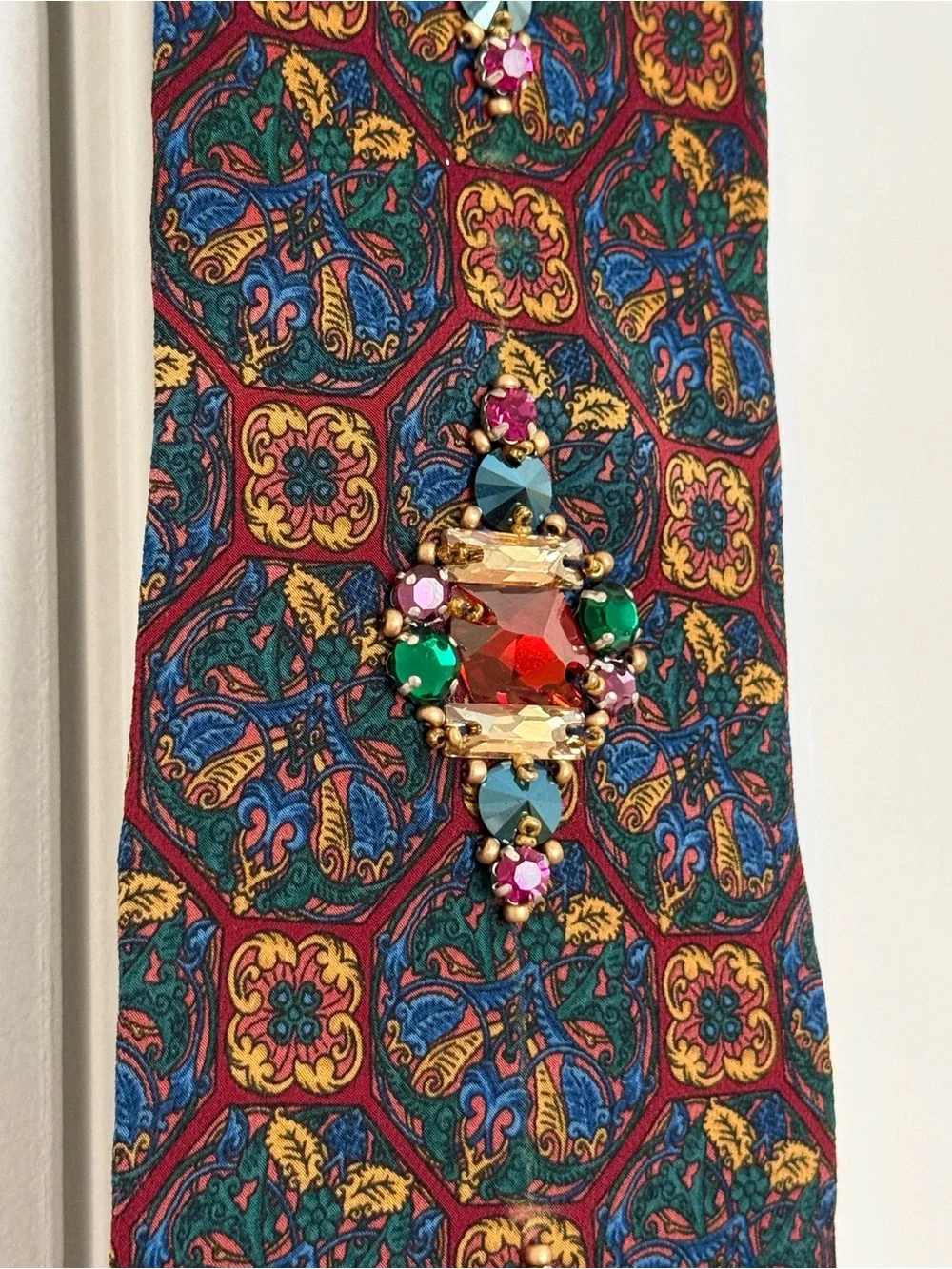 Dior Silk Tie with Multicolor Floral and Swarovski Crystal Embellishment